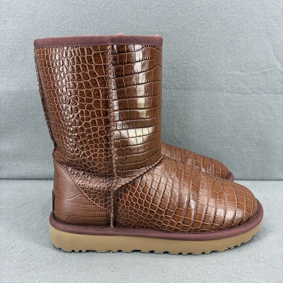 Ugg Classic Short Croco Spice Glossy Leather Women Boot Size 6 US S/N 1012900 - Picture 3 of 11